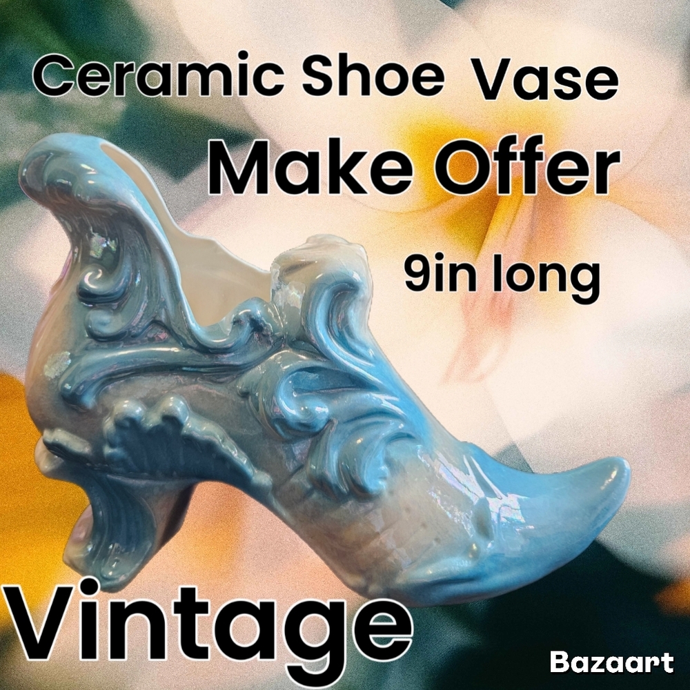 Vintage Fairy Ceramic Shoe Vase 9in Long